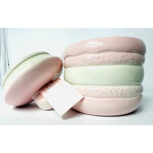 Luna and Sage Macaron Pastel Pink Hand Painted Canister Cookie Jar 7" Ceramic - Picture 2 of 2